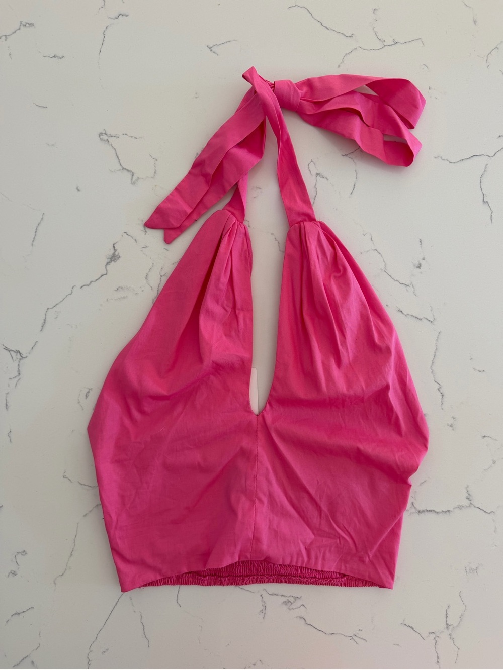 o.p.t Hot Pink Halter Crop Top S NWT Deep V Smocked Back 100% Cotton